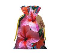 AQRJKHD Christmas Drawstring Gift Bags Xmas Gift Sack with Tag & Tie Tropical Plant Flower Wrapping Sacks Pouches Favor Santa Bag for Wrapping Presents Christmas Birthday Party Xmas Party