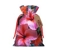 AQRJKHD Christmas Drawstring Gift Bags Xmas Gift Sack with Tag & Tie Tropical Plant Flower Wrapping Sacks Pouches Favor Santa Bag for Wrapping Presents Christmas Birthday Party Xmas Party