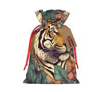 AQRJKHD Christmas Drawstring Gift Bags Xmas Gift Sack with Tag & Tie Tropical tiger Wrapping Sacks Pouches Favor Santa Bag for Wrapping Presents Christmas Birthday Party Xmas Party