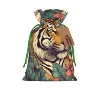 AQRJKHD Christmas Drawstring Gift Bags Xmas Gift Sack with Tag & Tie Tropical tiger Wrapping Sacks Pouches Favor Santa Bag for Wrapping Presents Christmas Birthday Party Xmas Party