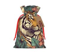 AQRJKHD Christmas Drawstring Gift Bags Xmas Gift Sack with Tag & Tie Tropical tiger Wrapping Sacks Pouches Favor Santa Bag for Wrapping Presents Christmas Birthday Party Xmas Party