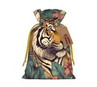 AQRJKHD Christmas Drawstring Gift Bags Xmas Gift Sack with Tag & Tie Tropical tiger Wrapping Sacks Pouches Favor Santa Bag for Wrapping Presents Christmas Birthday Party Xmas Party