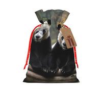 AQRJKHD Christmas Drawstring Gift Bags Xmas Gift Sack with Tag & Tie Two Big Pandas Wrapping Sacks Pouches Favor Santa Bag for Wrapping Presents Christmas Birthday Party Xmas Party
