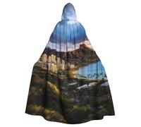 AQRJKHD Halloween Hooded Cloak Medieval Renaissance Wizard Cloak Hawaii Skyline Diamond Head Volcano Reaper Cosplay Cape Costume for Adult