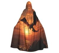 AQRJKHD Halloween Hooded Cloak Medieval Renaissance Wizard Cloak Sea Sunset Flying Dragon Reaper Cosplay Cape Costume for Adult