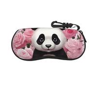 AQRJKHD Red and black rose Sunglasses Case for Women Men Neoprene Eyeglass Soft Case with Belt Clip Glass Pouch, Panda Rose Flowers Pink White Stripe, One Size
