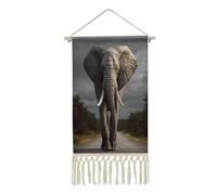AQRJLPM 3D Elephant Wall Artwork Painting with Tassels Long Vertical Wall Tapestry Cotton And Linen Hanging Poster Decoration for Bedroom Living Room Dorm Office