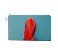 AQRJLPM A Red Feather Wallet Canvas Slim Lightweight Wallets Durable Zippered Card Holder for Men Women