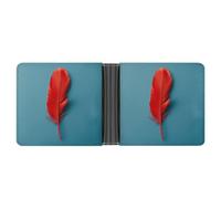 AQRJLPM A Red Feather Wallet with Money Clip Leather Bifold Wallet Slim Credit Card Holder Gift for Men