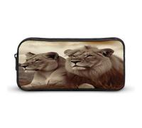 AQRJLPM African Lion And Lioness Pencil Pouch Big Capacity Simple Marker Pouch Portable Aesthetic Zipper Pencil Case