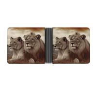 AQRJLPM African Lion And Lioness Wallet with Money Clip Leather Bifold Wallet Slim Credit Card Holder Gift for Men