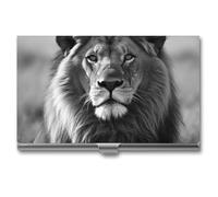 AQRJLPM African Lion Black And White Business Card Holder Business Card Case Pocket Card Holders Metal Slim Name Card Holder Professional Multi Wallet Credit Card ID Case for Men Women, silver, One