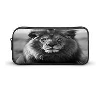 AQRJLPM African Lion Black And White Pencil Pouch Big Capacity Simple Marker Pouch Portable Aesthetic Zipper Pencil Case