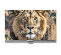 AQRJLPM African Lion Head Business Card Holder Business Card Case Pocket Card Holders Metal Slim Name Card Holder Professional Multi Wallet Credit Card ID Case for Men Women, silver, One Size