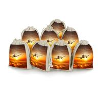 AQRJLPM Aircraft Plane at Sunset Drawstring Pouches Reusable Burlap Soft Sachet Bag Multipurpose Cotton Small Jewelry Pouch for Party Wedding Storage Home Supplies (8 Pcs)