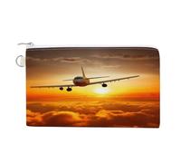AQRJLPM Aircraft Plane at Sunset Wallet Canvas Slim Lightweight Wallets Durable Zippered Card Holder for Men Women