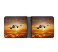 AQRJLPM Aircraft Plane at Sunset Wallet with Money Clip Leather Bifold Wallet Slim Credit Card Holder Gift for Men