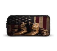 AQRJLPM American Flag with Cowboy Boots Pencil Pouch Big Capacity Simple Marker Pouch Portable Aesthetic Zipper Pencil Case