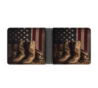 AQRJLPM American Flag with Cowboy Boots Wallet with Money Clip Leather Bifold Wallet Slim Credit Card Holder Gift for Men