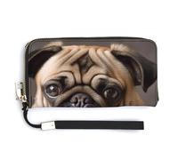 AQRJLPM Animal Pug Dog Wallet Leather Zipper Around Clutch Wallet Large Capacity Purse with Wristlet Strap, white, 20.0*10.5cm, Wallet