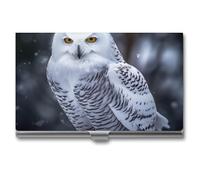 AQRJLPM Arctic Owl Business Card Holder Business Card Case Pocket Card Holders Metal Slim Name Card Holder Professional Multi Wallet Credit Card ID Case for Men Women, silver, One Size