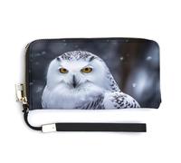 AQRJLPM Arctic Owl Wallet Leather Zipper Around Clutch Wallet Large Capacity Purse with Wristlet Strap, white, 20.0*10.5cm, Wallet