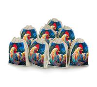 AQRJLPM Art Colorful Chicken Drawstring Pouches Reusable Burlap Soft Sachet Bag Multipurpose Cotton Small Jewelry Pouch for Party Wedding Storage Home Supplies (8 Pcs)