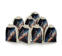 AQRJLPM Astronaut Flying in Space Drawstring Pouches Reusable Burlap Soft Sachet Bag Multipurpose Cotton Small Jewelry Pouch for Party Wedding Storage Home Supplies (8 Pcs)