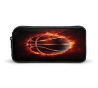 AQRJLPM Basketball in Fire Pencil Pouch Big Capacity Simple Marker Pouch Portable Aesthetic Zipper Pencil Case