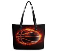 AQRJLPM Basketball in Fire Tote Bag Large Soft Leather Purse with Zipper Lightweight Ladies Shoulder Handbag