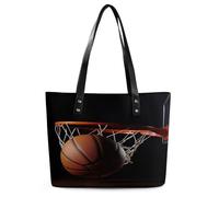 AQRJLPM Basketball Tote Bag Large Soft Leather Purse with Zipper Lightweight Ladies Shoulder Handbag