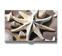 AQRJLPM Beach Seashell Starfish Business Card Holder Business Card Case Pocket Card Holders Metal Slim Name Card Holder Professional Multi Wallet Credit Card ID Case for Men Women, silver, One Size