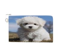 AQRJLPM Bichon Frise Dog Wallet Canvas Slim Lightweight Wallets Durable Zippered Card Holder for Men Women