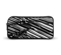 AQRJLPM Black And White Checkered Stripes Pencil Pouch Big Capacity Simple Marker Pouch Portable Aesthetic Zipper Pencil Case