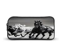 AQRJLPM Black And White Horses Running Pencil Pouch Big Capacity Simple Marker Pouch Portable Aesthetic Zipper Pencil Case