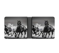 AQRJLPM Black And White Horses Running Wallet with Money Clip Leather Bifold Wallet Slim Credit Card Holder Gift for Men