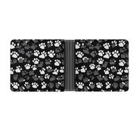 AQRJLPM Black And White Paw Print Wallet with Money Clip Leather Bifold Wallet Slim Credit Card Holder Gift for Men
