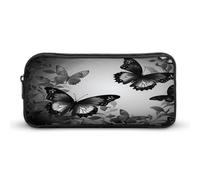 AQRJLPM Black Gray Butterflies Pencil Pouch Big Capacity Simple Marker Pouch Portable Aesthetic Zipper Pencil Case