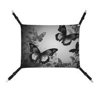 AQRJLPM Black Gray Butterflies Pet Hammock with Adjustable Straps and Metal Hooks Hanging Bed Soft Breathable Sleeping Hammock for Cats,Puppy,Rabbits,Small Animals