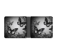 AQRJLPM Black Gray Butterflies Wallet with Money Clip Leather Bifold Wallet Slim Credit Card Holder Gift for Men