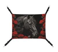 AQRJLPM Black Horse on A Background of Red Roses Pet Hammock with Adjustable Straps and Metal Hooks Hanging Bed Soft Breathable Sleeping Hammock for Cats,Puppy,Rabbits,Small Animals