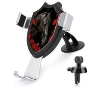 AQRJLPM Black Horse on A Background of Red Roses Phone Holder Car Hands-Free Mount Holders for Dashboard Windshield Vent Metal Hook Clip Cell Phone Mount for All Smartphones & Car Models
