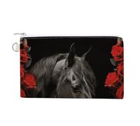AQRJLPM Black Horse on A Background of Red Roses Wallet Canvas Slim Lightweight Wallets Durable Zippered Card Holder for Men Women