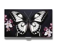 AQRJLPM Black White Butterfly Business Card Holder Business Card Case Pocket Card Holders Metal Slim Name Card Holder Professional Multi Wallet Credit Card ID Case for Men Women, silver, One Size