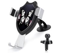 AQRJLPM Black White Butterfly Phone Holder Car Hands-Free Mount Holders for Dashboard Windshield Vent Metal Hook Clip Cell Phone Mount for All Smartphones & Car Models