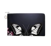 AQRJLPM Black White Butterfly Wallet Canvas Slim Lightweight Wallets Durable Zippered Card Holder for Men Women