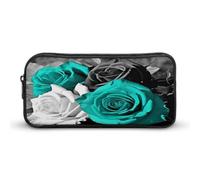 AQRJLPM Black White Teal Gray Rose Flowers Pencil Pouch Big Capacity Simple Marker Pouch Portable Aesthetic Zipper Pencil Case