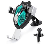 AQRJLPM Black White Teal Gray Rose Flowers Phone Holder Car Hands-Free Mount Holders for Dashboard Windshield Vent Metal Hook Clip Cell Phone Mount for All Smartphones & Car Models