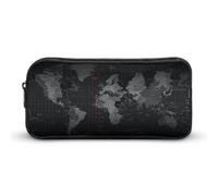 AQRJLPM Black World Map Pencil Pouch Big Capacity Simple Marker Pouch Portable Aesthetic Zipper Pencil Case