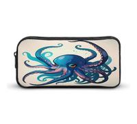 AQRJLPM Blue And Purple Octopus Pencil Pouch Big Capacity Simple Marker Pouch Portable Aesthetic Zipper Pencil Case